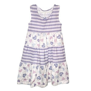 𝅺CARTERS Purple Striped and Hearts with Polka Dot Pattern Block Dress